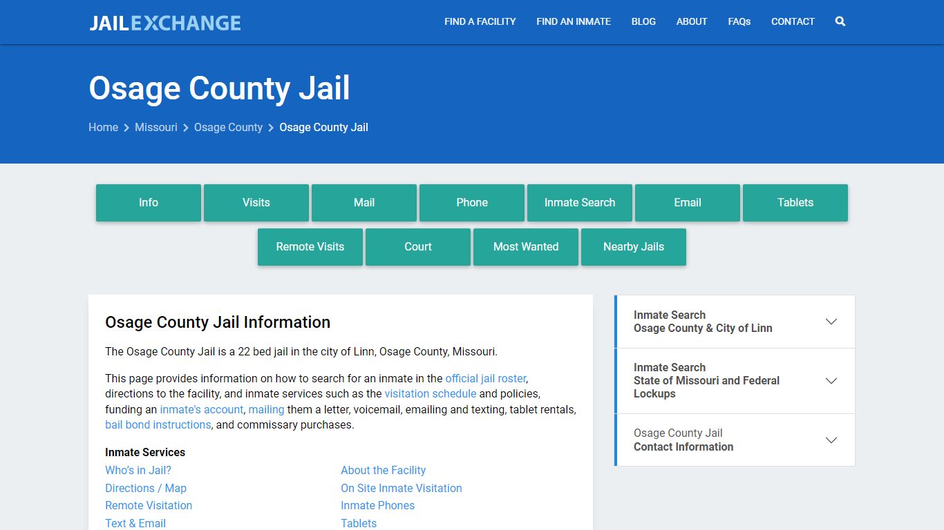 Osage County Jail, MO Inmate Search, Information